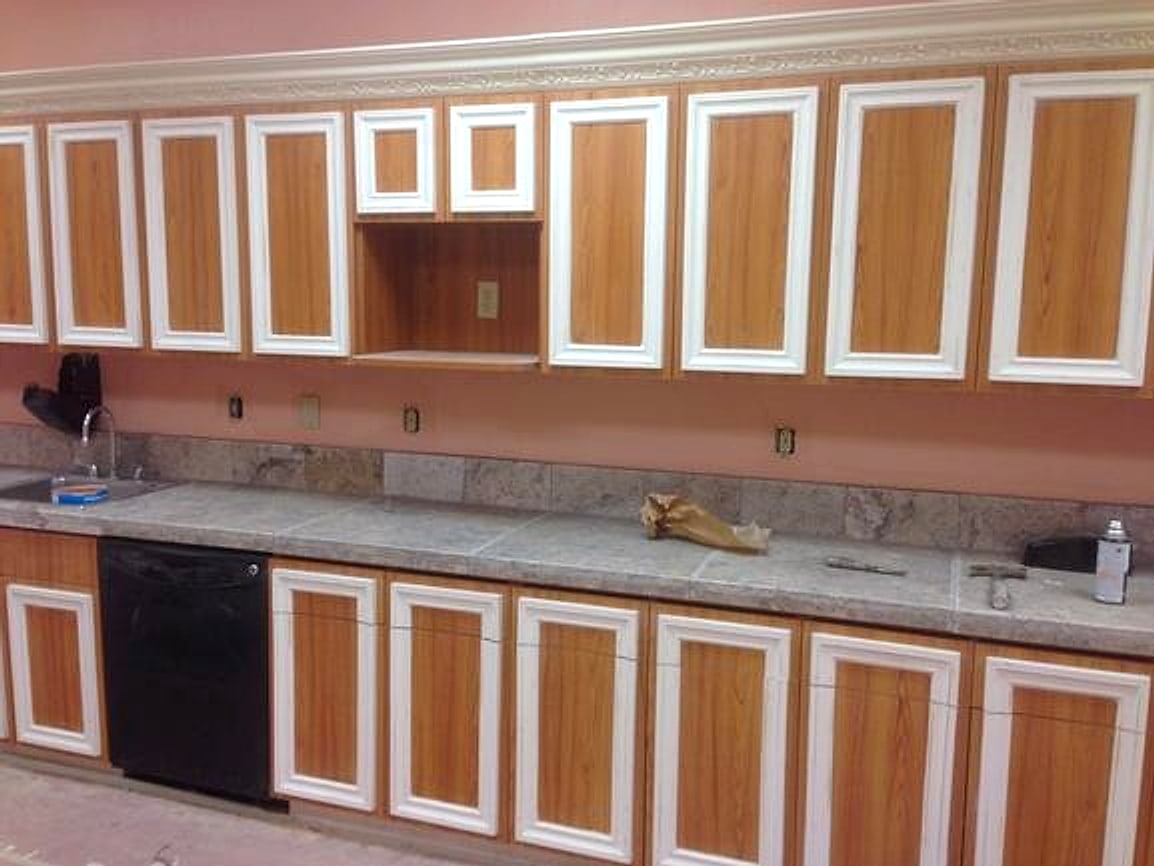 Cabinet doors masked mid-job